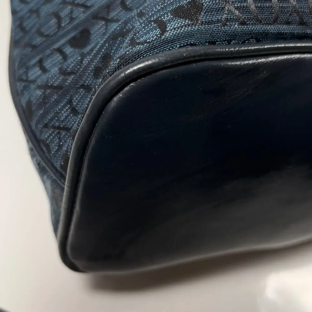 Large Vintage XOXO Hobo Blue Black Letters Brass Studded Y2K Zippered Tote Bag